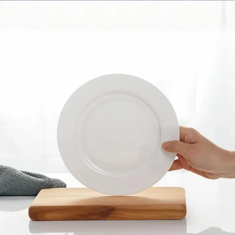 8 inch, plain white bone china flat plate, dishes for restaurant, ceramic serving dish, platter dinnerware