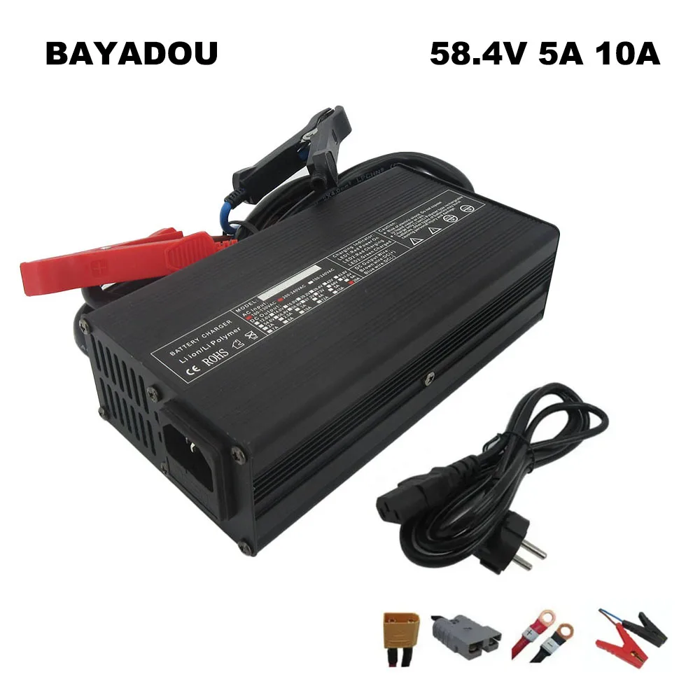 

58.4V 3A 5A 10A LiFePO4 Battery Charger 16S 48V 50AH 100AH Iron Phosphate Golf Cart Forklift RV Fast Charger Alligator Clip