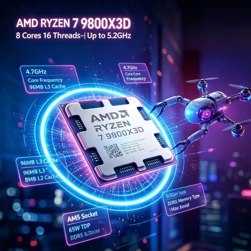AMD R7 9800X3D Esports Gaming CPU 5.2GHz Boost 96MB L3 Cache 8-Core 16-Thread AM5 DDR5 4nm Desktop Processor High FPS