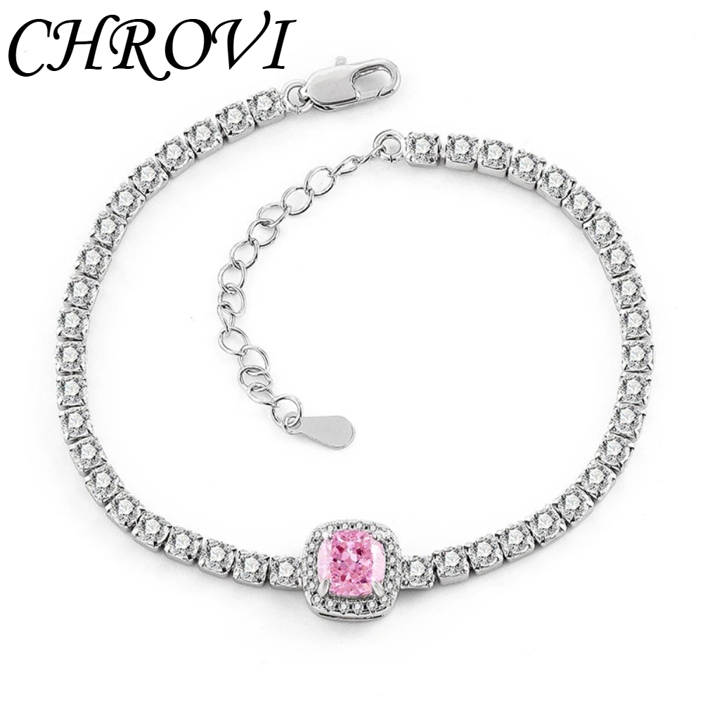 925 Reines Silber Funkelndes Edelstein-Eisblumen-Armband mit Hochkarätigen Diamanten im Prinzessinnen-Quadrat-Design – Detail 8