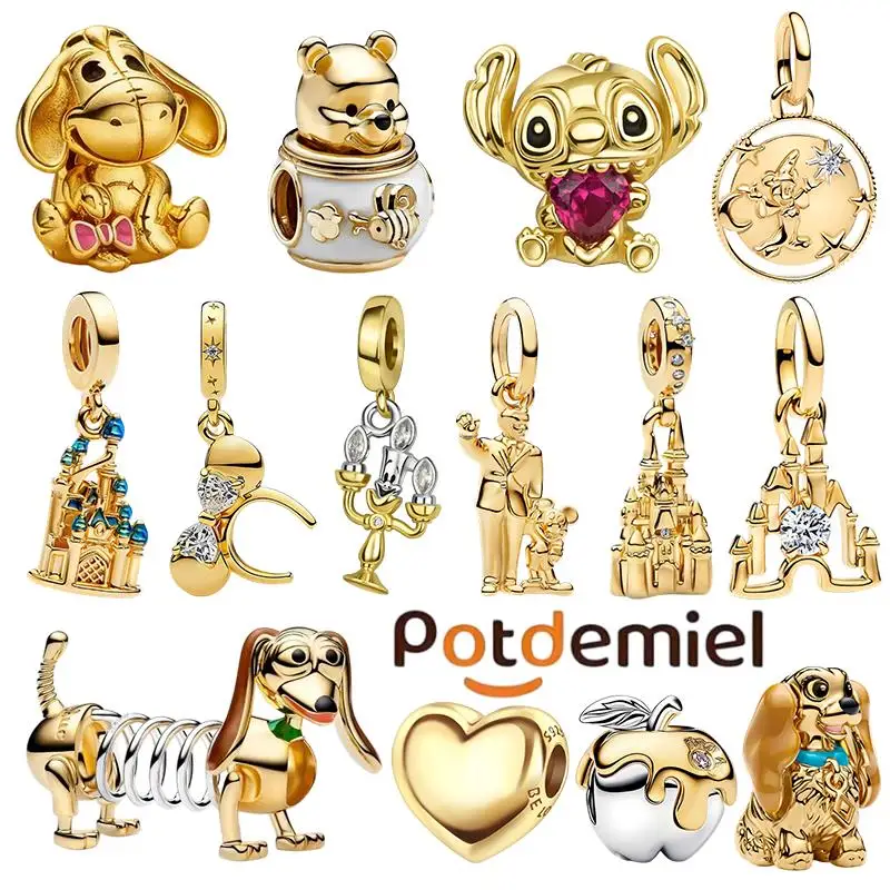 Image of Potdemiel Disney 925 Silber Mickey Winnie Stitch Anhänger Perlen Passend für Halskette Armband DIY Geburtstag Frauen Party Überraschungsgeschenke
