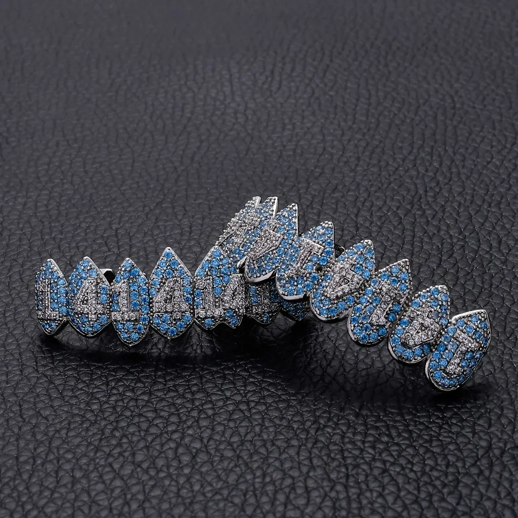 2026 Hip Hop Micro Pave Cubic Zirconia Bling Iced Out Fang 1414 Top Bottom teeth Grillzs Set Gold Color Men CZ Rapper Jewelry