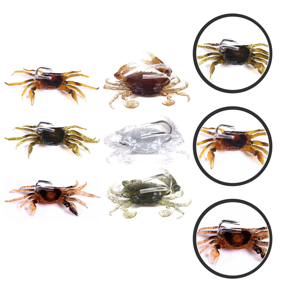 

6 Pcs Artificial Soft Lure Fake Fishing Lures Simulation Crab Bait Freshwater Baits Ice with Hooks Sea Steel