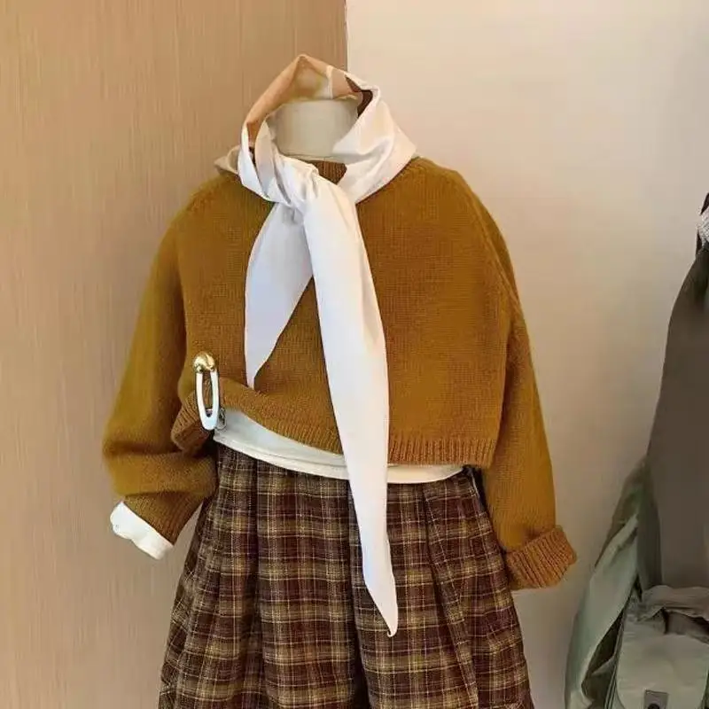 

Boys Girls Clothing Set New Autumn Style Children's Fashion Knitted Sweater Plaid Casual Pants Two Piece Set Kids Outfits