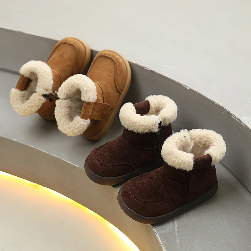 

Winter Children's Outdoor Plush Boots Retro New Non-slip Kids Short Ankle Boots Platform Side Zipper Girls Fashion Cotton Boots