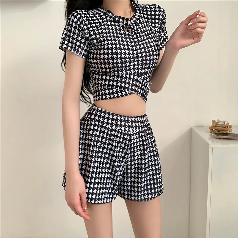 

2023 Korean Style Sexy Plaid Swimsuit Two Pieces Women Bikini Set Push Up Swimsuit Beach Summer Bandage Swimwear Swimming Skirt