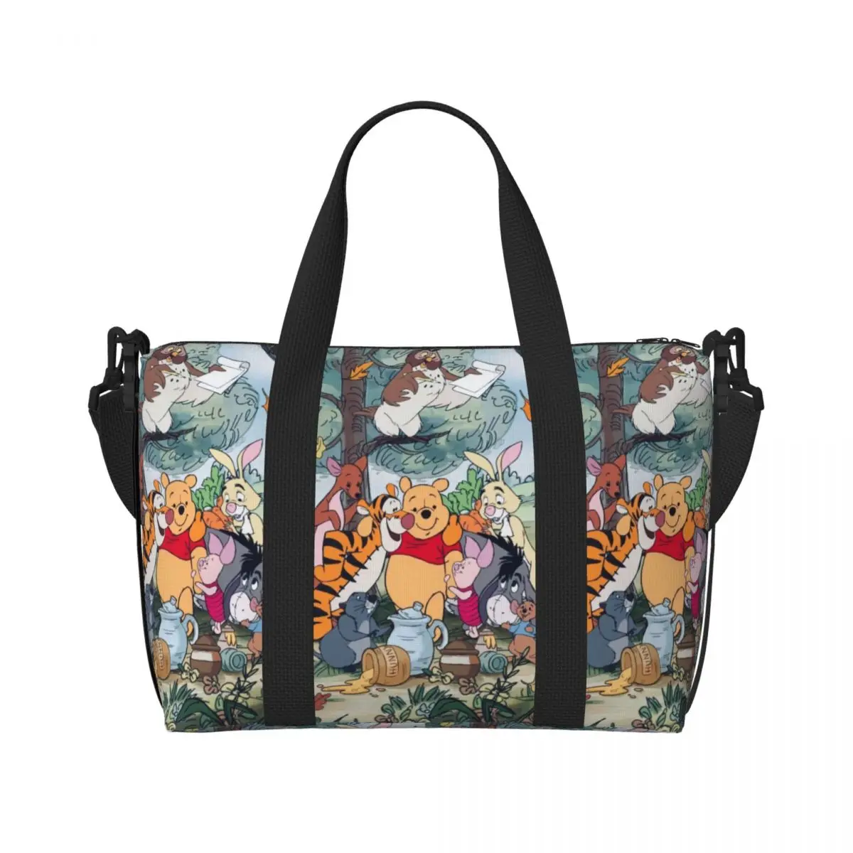 Custom Winnie Pooh Tote Bag for Women Large Capacity Poohs Bear Beach Gym Travel Bags