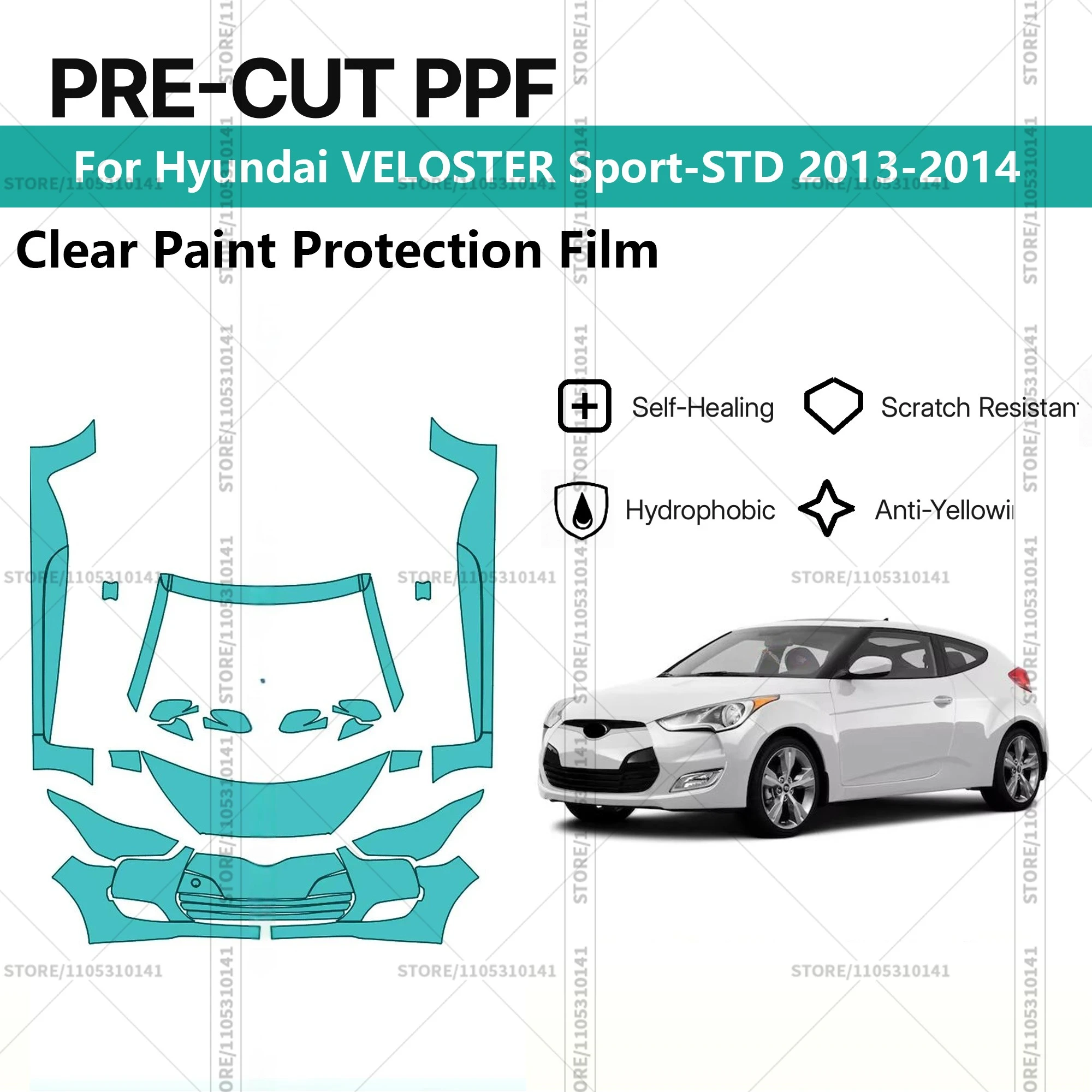

Pre-Cut Paint Protection Film PPF Transparent Car Film Automotive PPF For Hyundai-VELOSTER-Sport-STD-2013-2014 Front Kit-Rockers
