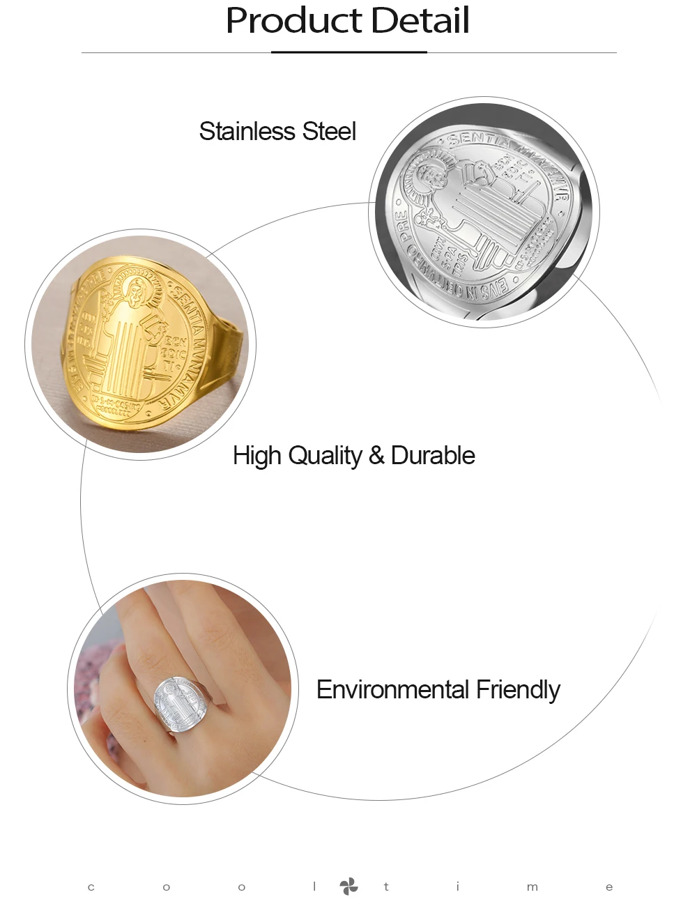 COOLTIME Saint Benedict Medaille Herren Ring Edelstahl Sentia Katholisches Medaillon Fingerring Amulett Schmuck Geschenk – Detail 5