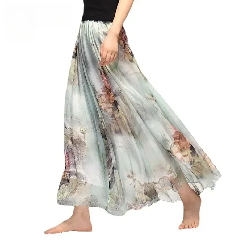 

Vintage Bohemian Long Skirts Women Elegant Chiffon Saia Harajuku Beach High Waist Long Skirt Woman Clothes Faldas Tutu Vestidos