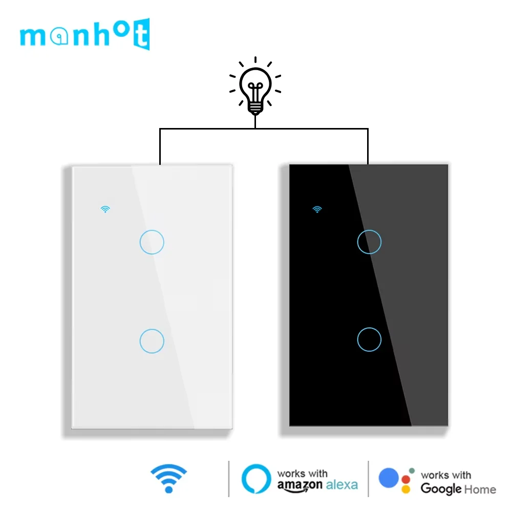 Smart Wifi Stair Switch 1 Gang 2 Way US Touch Glass Panel Stair Cross Multi Light Switches Voice Control Alexa Google Home