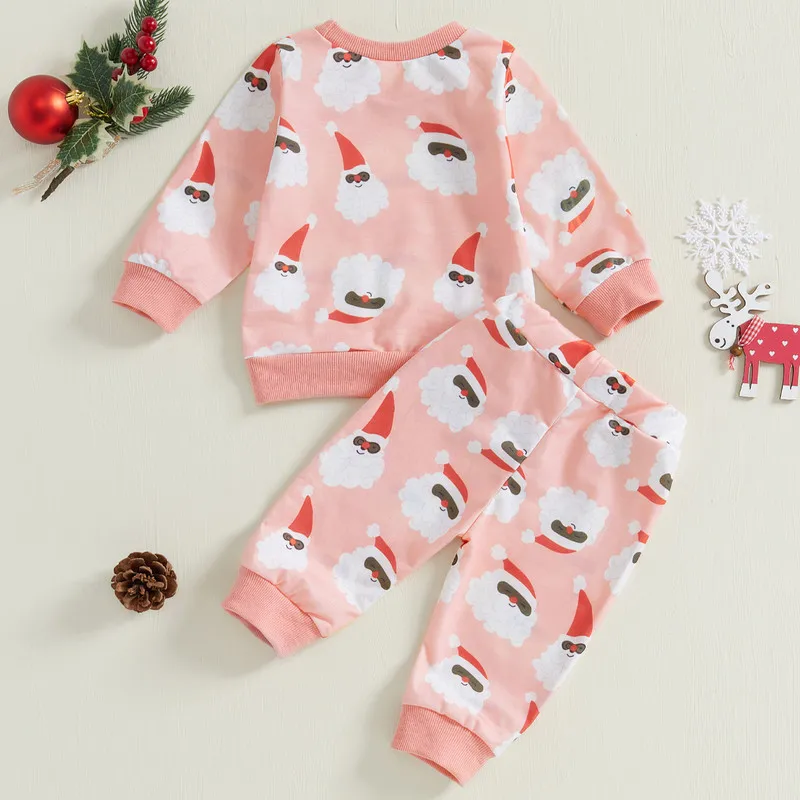 

3 Months to 3 Years Christmas Toddler Girls Pant Sets Spring Autumn Clothes All-over Santa Long Sleeve Sweatshirt Pants