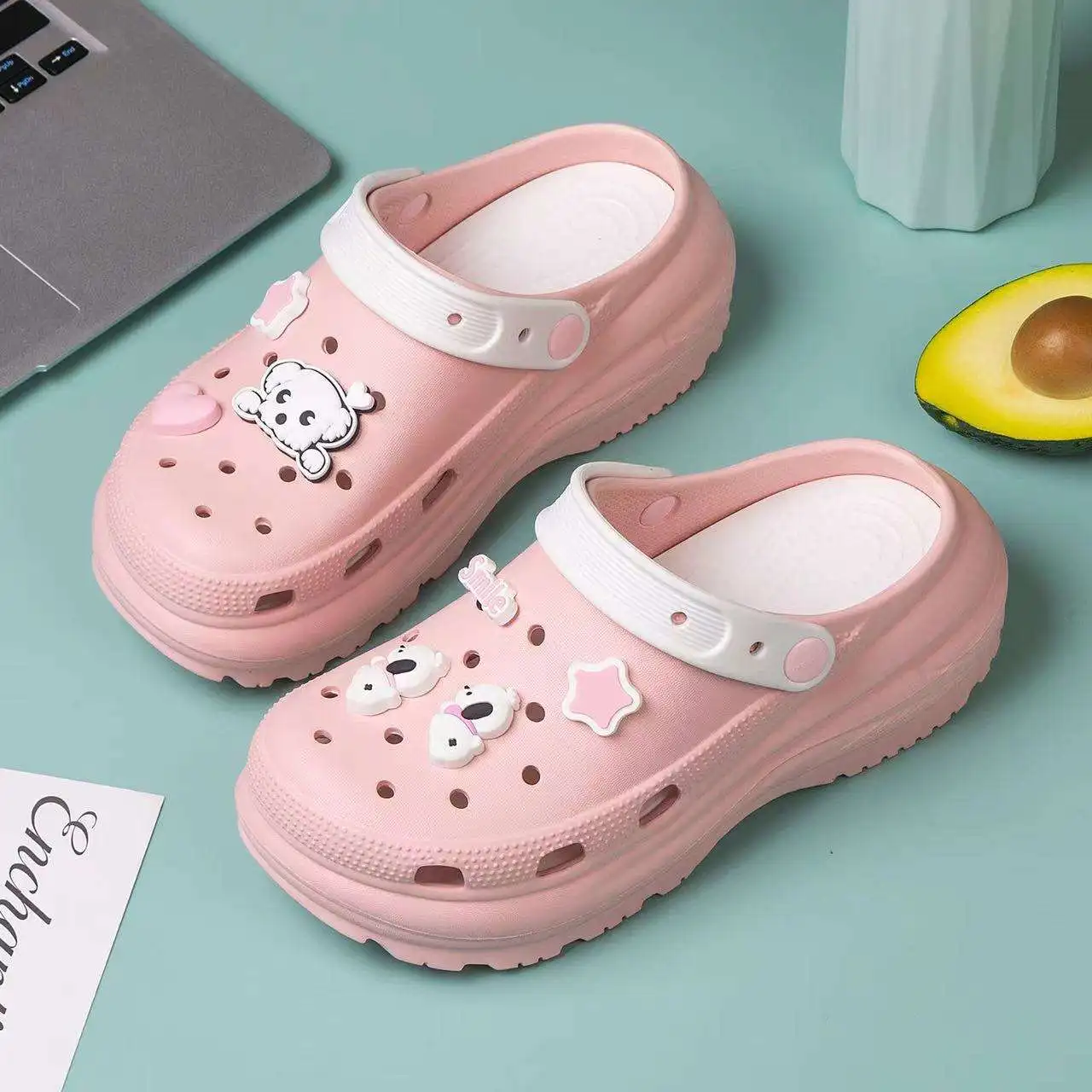 Women's eva hole shoes cute cartoon shoes decorated garden shoes heightening summer sandals non-slip indoor and outdoor slippers