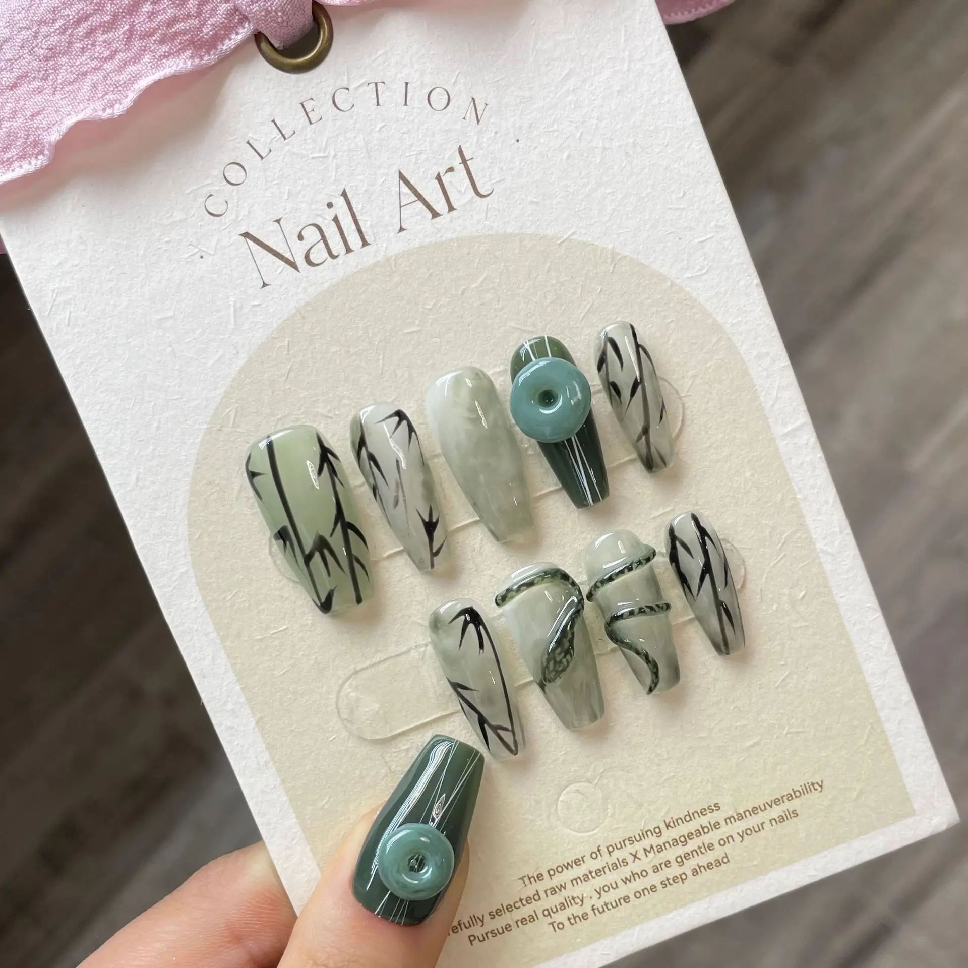 10pcs New Collection Handcrafted Press On Nails Fake Nails with Gel Polish Detachable and Reusable  4-PIECE Tool  Nail Glue Tabs