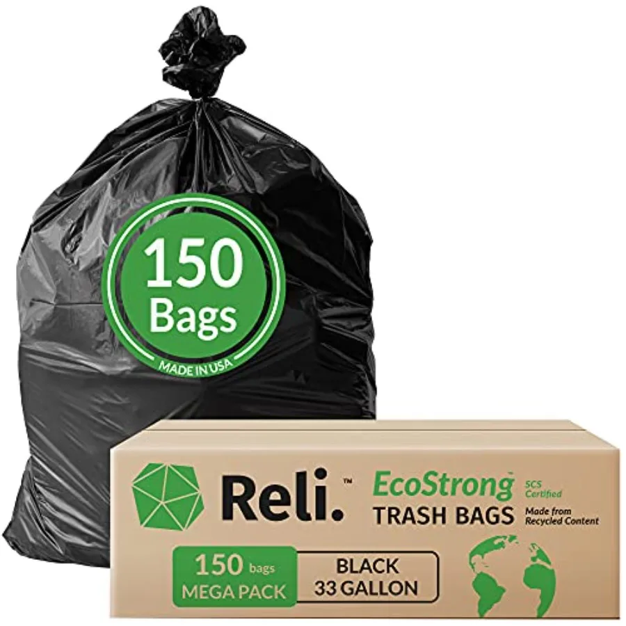 

EcoStrong 33 Gallon Trash Bags 150 Count Bulk Black Eco-Friendly Made from Recycled Material