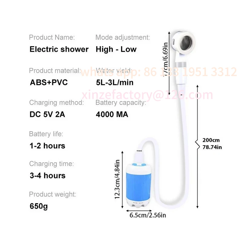 

Customizable Compact Handheld Rechargeable Outdoor Shower, Gentle Shower Stream for Car Washing, Flower Watering