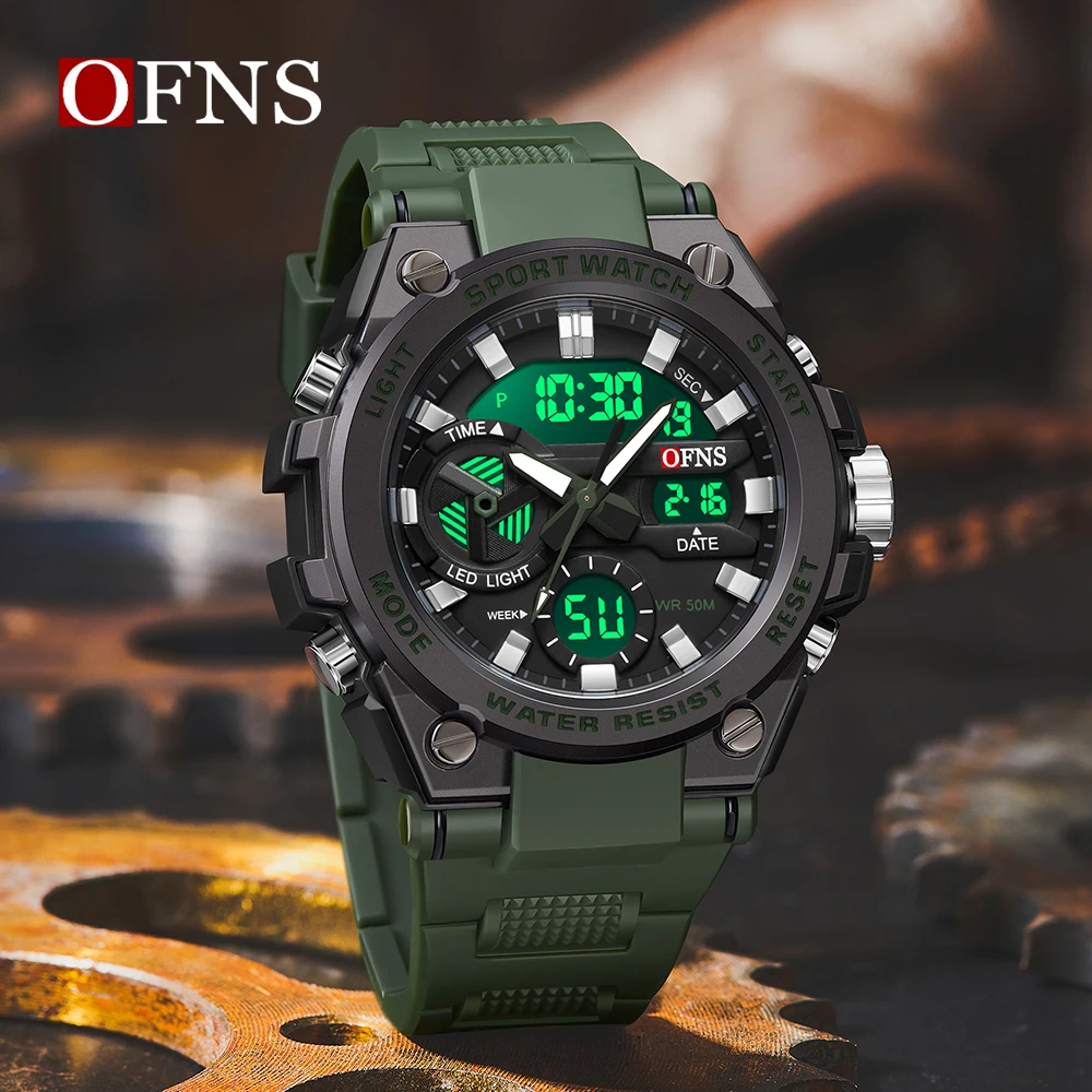 OFNS Luxury G style Military Sports Quartz Watch Waterproof Outdoor Sports Clock Men\'s LED Analog Digital Alarm Wrist Watches