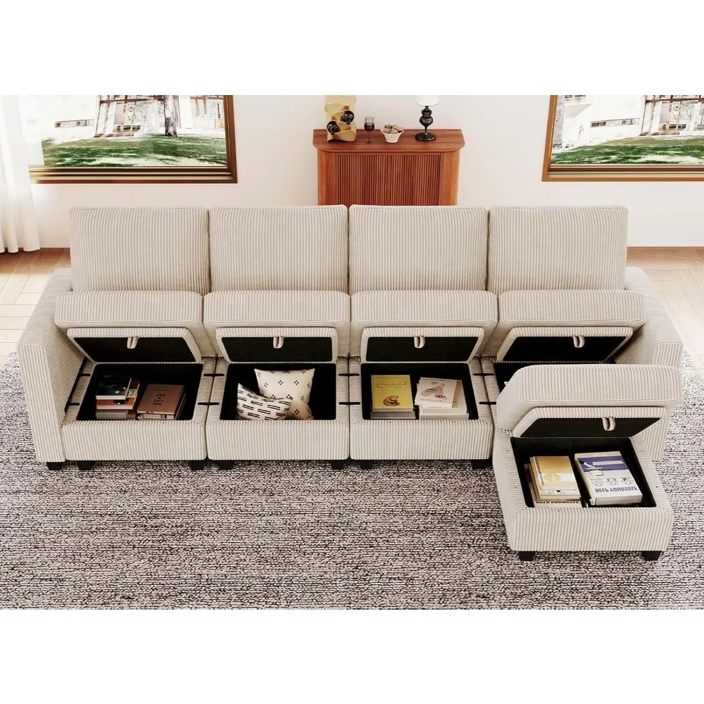 

L-Shaped Modular Corduroy Sectional Sofa – Convertible Modern Couch with Storage Ottoman & Chaise, Sectional for Living Room