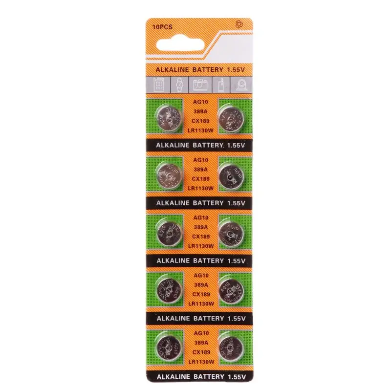 090F 10PCS Button Coin Cell Battery AG10 1.5V Watch Batteries SR54 389 189 LR1130 SR1130 Control Remote Accessory