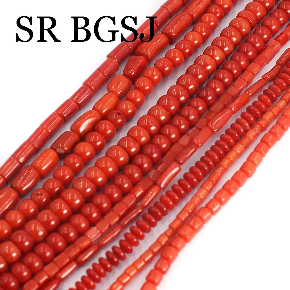 Small Irregular Tube Column Rondelle Genuine Natural Red Coral Jewelry Making Seed Beads  15\