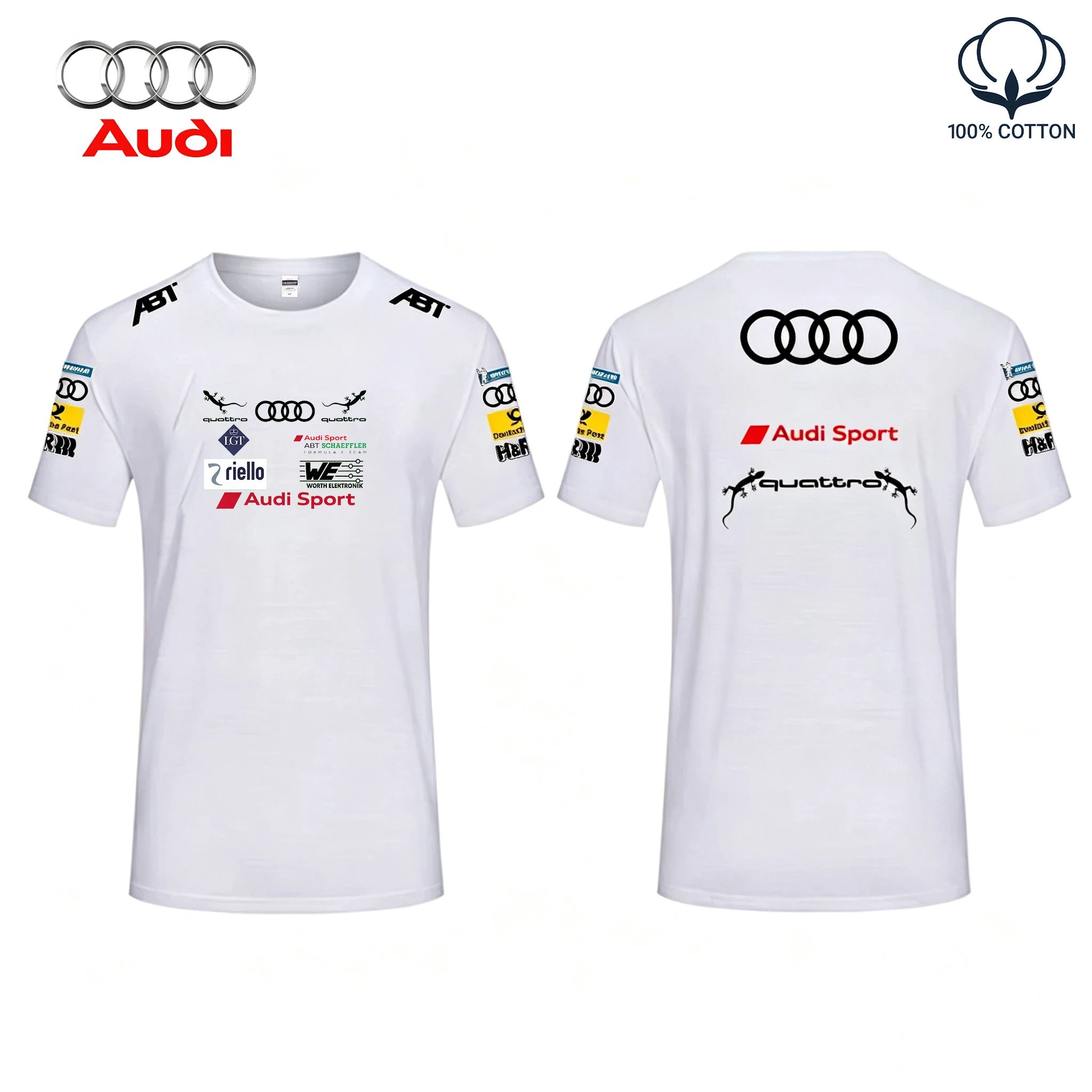 Audi Racing Team Short-Sleeved T-Shirt for Fans Comfortable Pure Cotton Casual Printed Racing Driver Design
