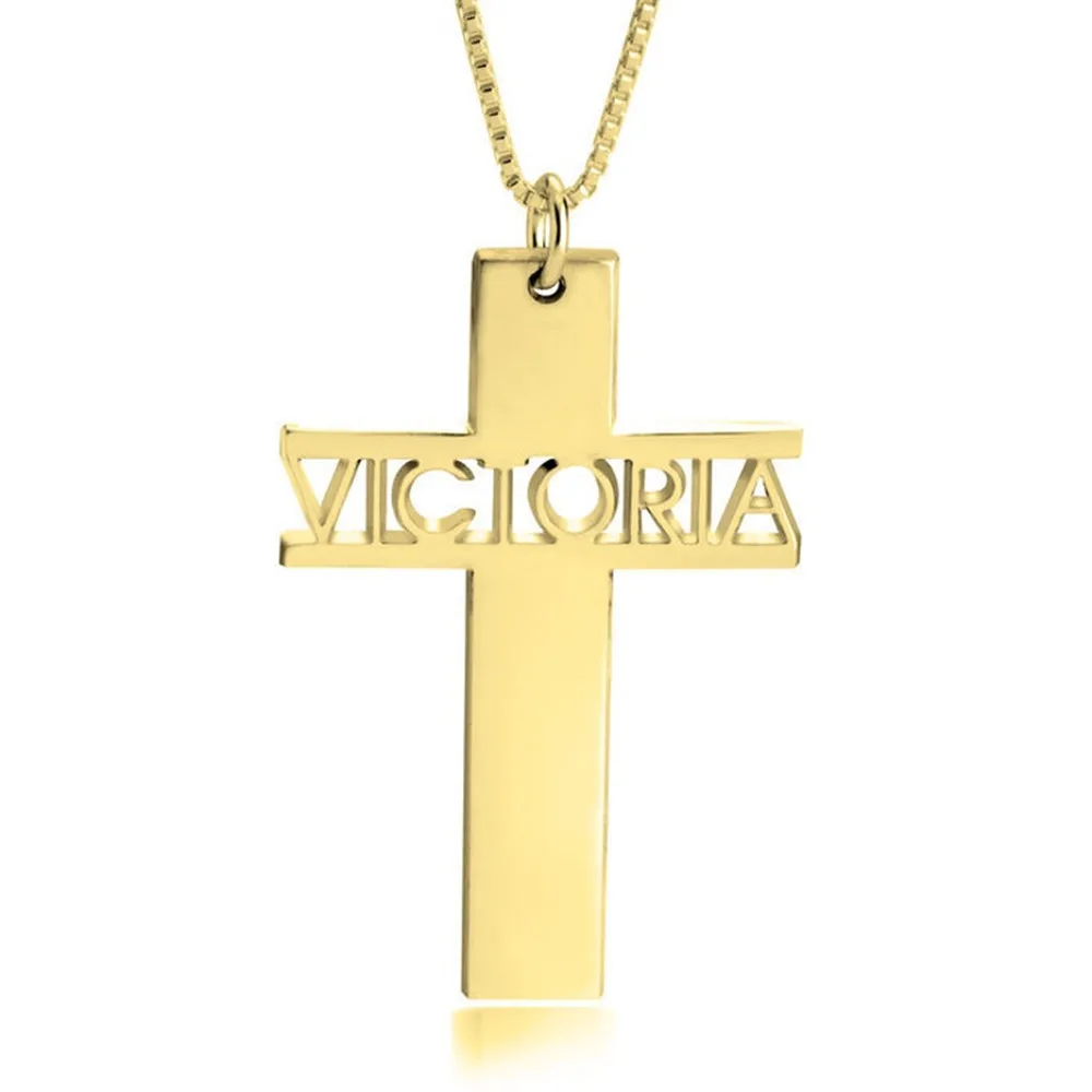 Kids Name Customized Cross Necklace Stainless Steel Chain Jewelry Custom Initial Letter Necklace Birthday Baptism Gift