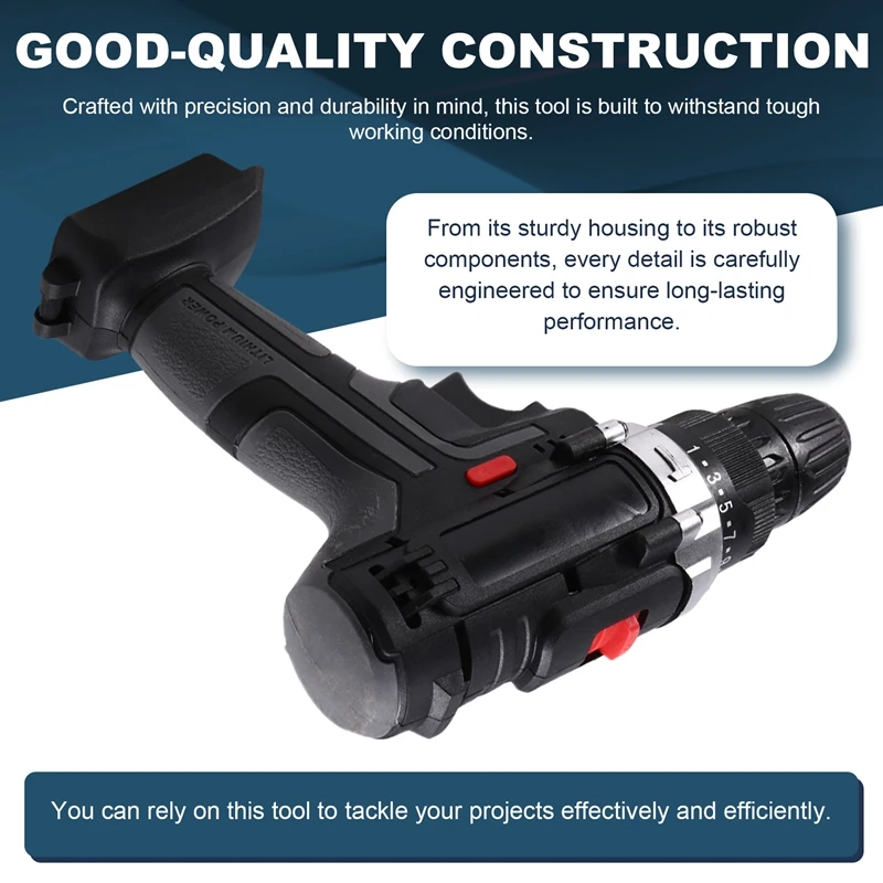 Elektrische boormachine met 2 snelheden, draagbare elektrische boormachine, elektrische schroevendraaier, accuboormachine, gereedschap voor 21V lont, batterij
