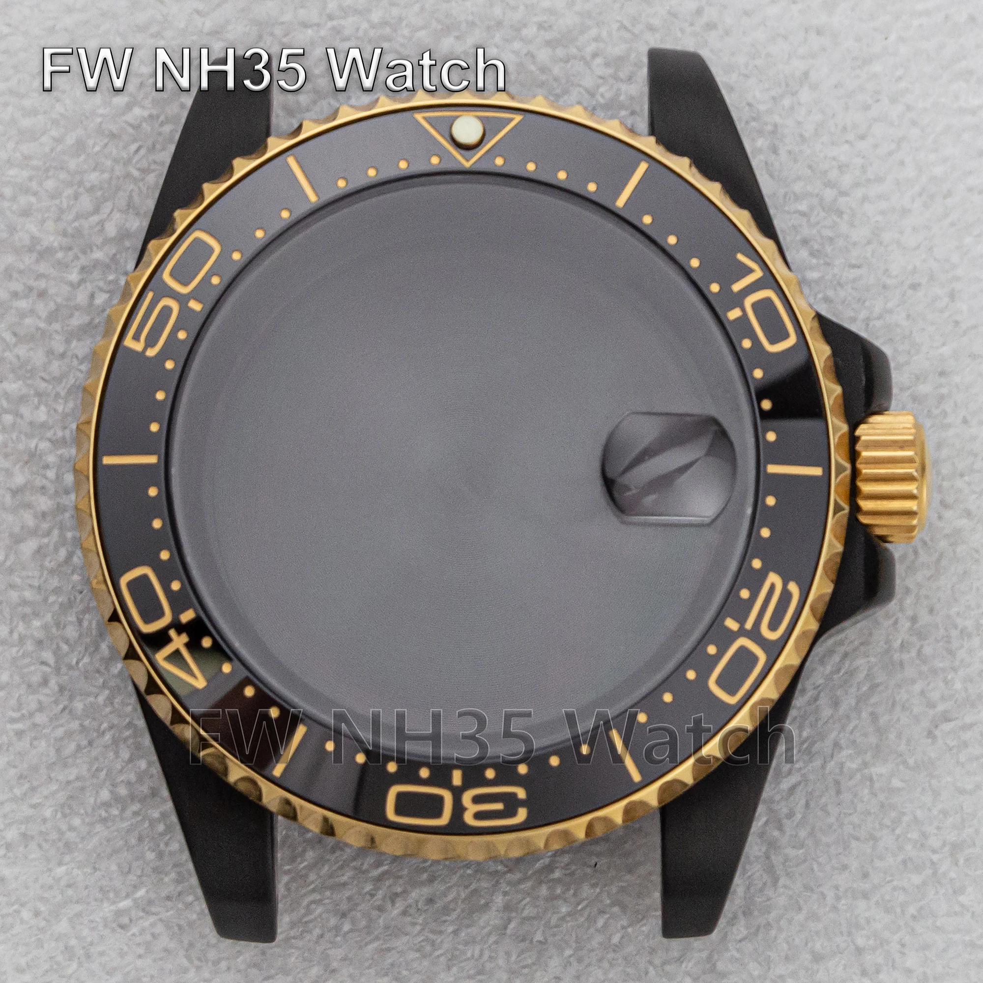 NH35 Case Sapphire Glass 10ATM Waterproof Black Gold Men Watch Case for SUB GMT Watch Replacements NH34/NH35/NH36 Movement