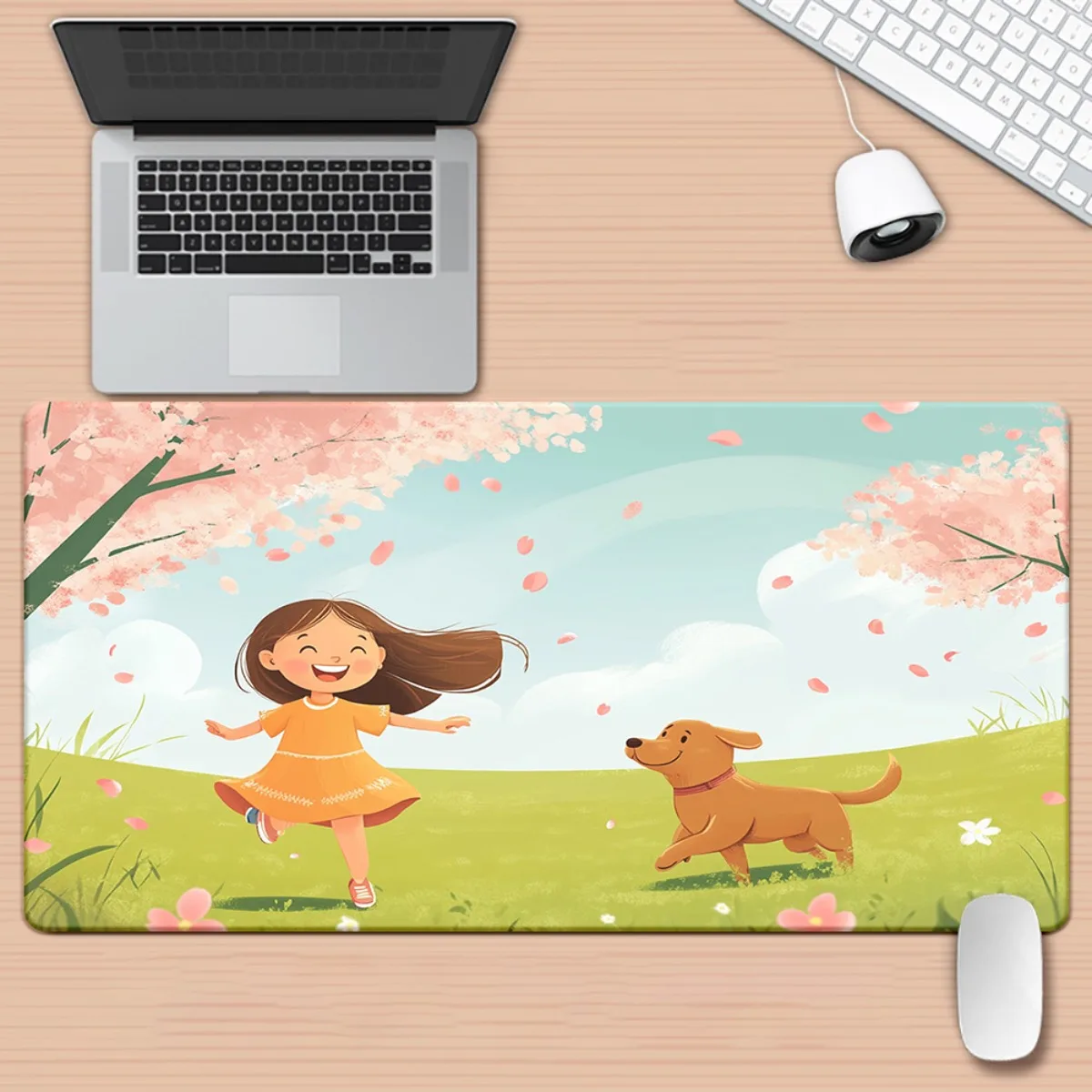 

1pc Girl and deer in meadow art HD Printed Pad for Desk, Multi Functional XXL Mousepad, Keyboard Gaming Mouse Mats, Office Compu