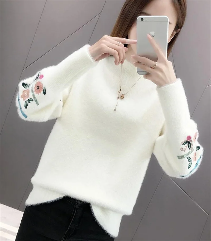 Woman Sweaters 2023 Autumn Winter Tops Turtleneck Sweater Women Slim Pullover Jumper Embroidery Knitted Sweater Pull Femme Hiver