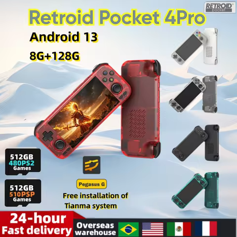 Retroid Pocket 4 Pro Retro Handheld Game Console 4.7 Inch Screen Video Game 8G+128G RP4 PRO WiFi6.0 Android 13 512G PSP PS2 Gift