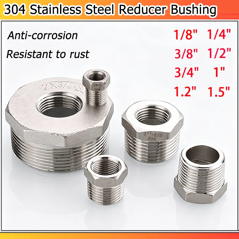 304 Stainless Steel Reducer Bushing Reducing Pipe Fitting Connector BSP1/8