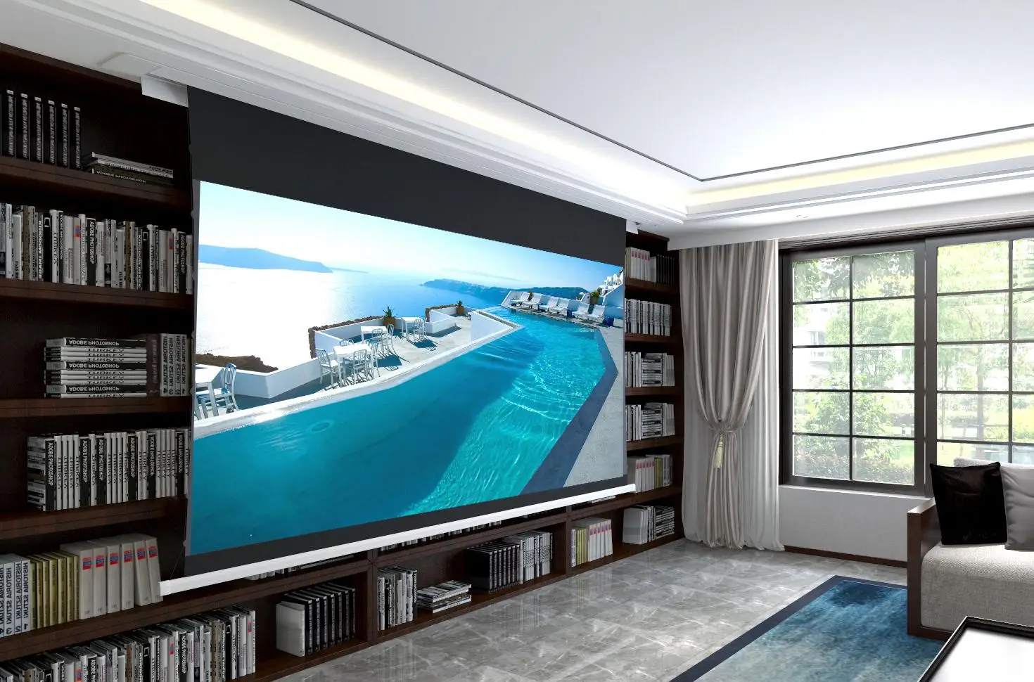 XSTROMSON Hot Sell 100 inch In-ceiling Recessed ALR Motorized Tab-tensioned Screen for Ultra Short Throw Projector