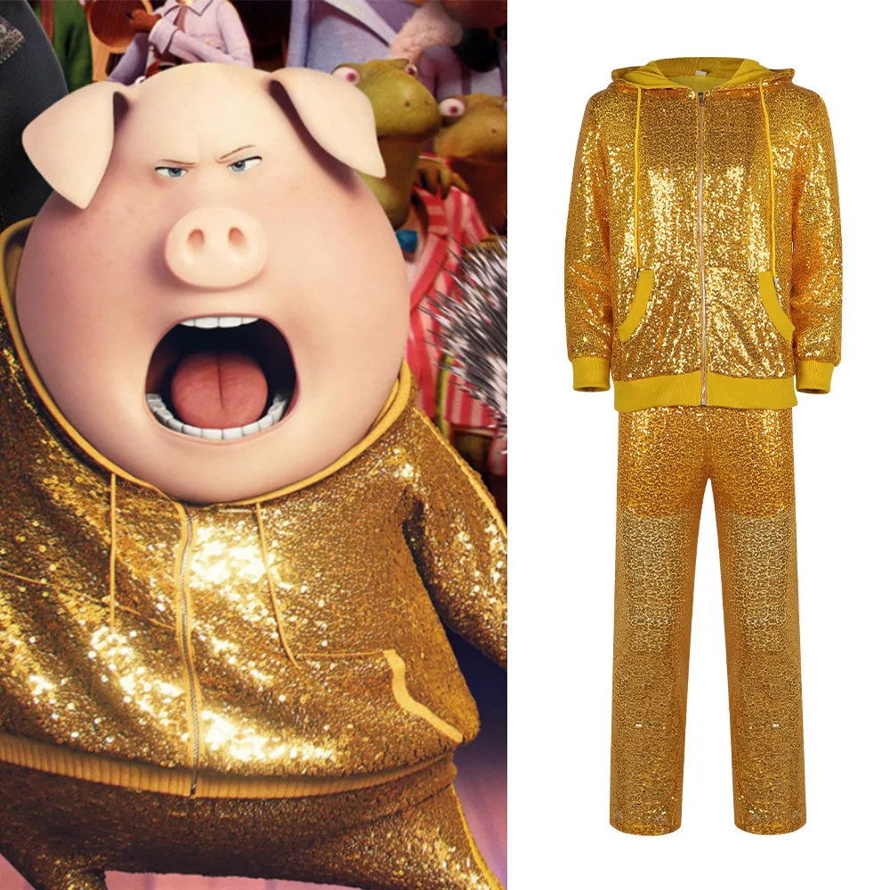 

Sing Happy Voice Cosplay Costume, Pig Dad Dance Costume, Jazz Lead Dancer Sequin Cheerleading Costume, Cosplay