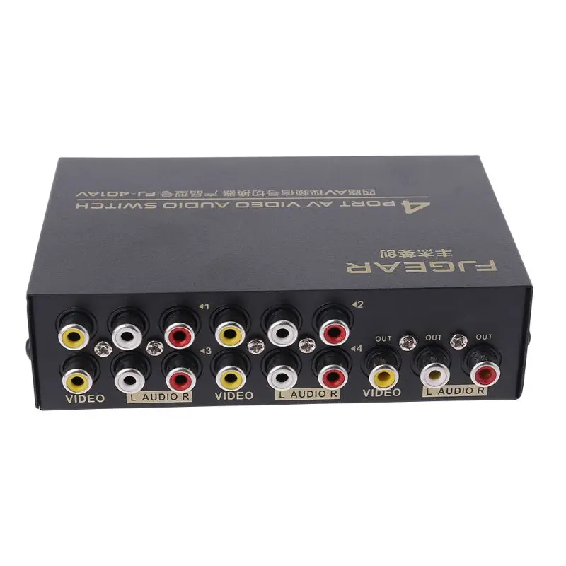 Switch AV a 4 vie RCA Switcher 4 in 1 Out Video composito L/R selettore Box.