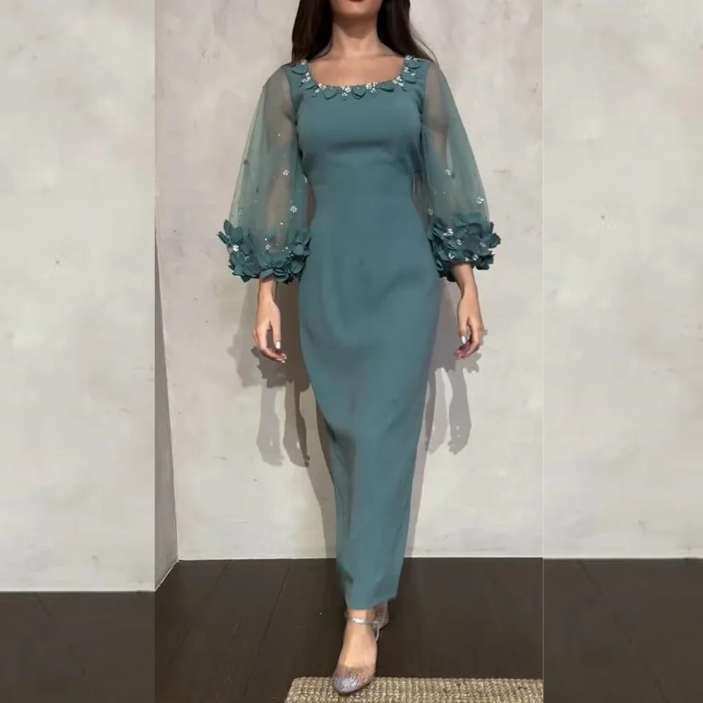 

Customized Jiayigong Jersey Flower Applique Graduation A-line Square Collar Bespoke Occasion Gown Long Dresses Saudi Arabia