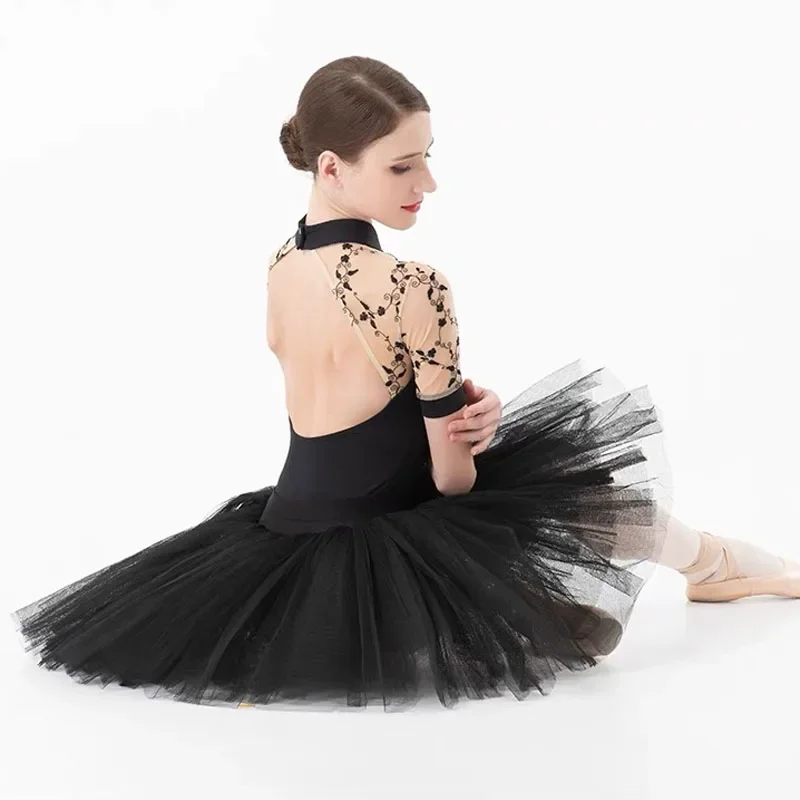 ثدي باليه للنساء ، ياقة قائمة ، ملابس رقص مُطرزة ، زي الكبار بأكمام قصيرة ، الجمباز ، أنيقة