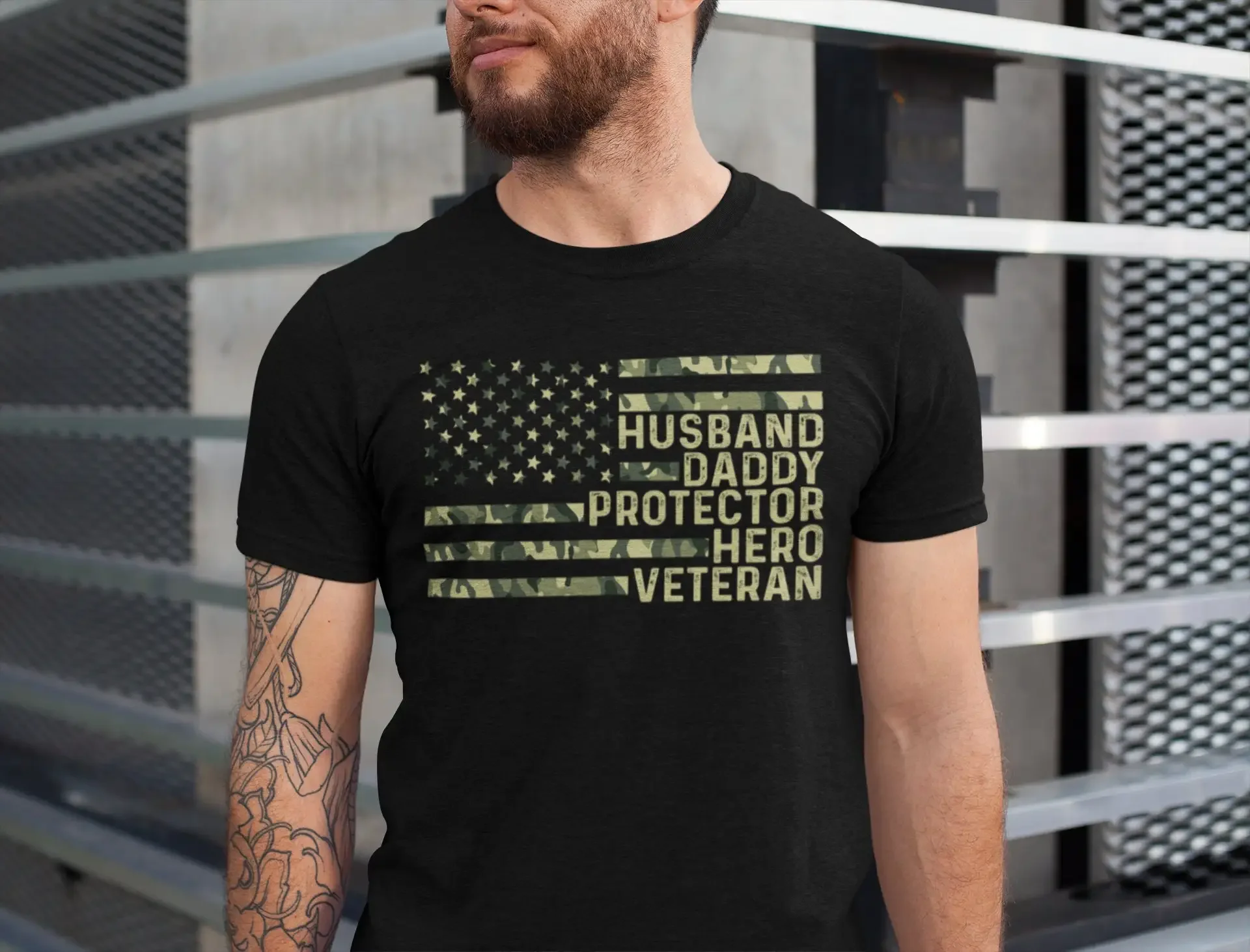 

Dad T Shirt Husband Daddy Protector Hero Veteran Vintage American Flag Fathers Day Funny Best