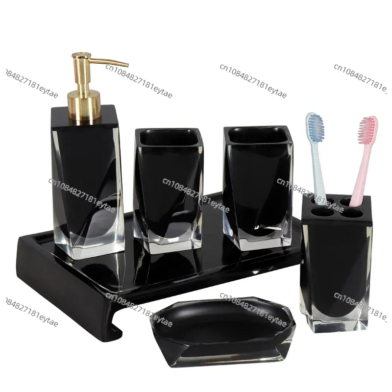 Resin Bathroom Five-piece Set Wash Tray Handwashing Fluid Soap Dispensing Bottles Accessories Organizer Decor
