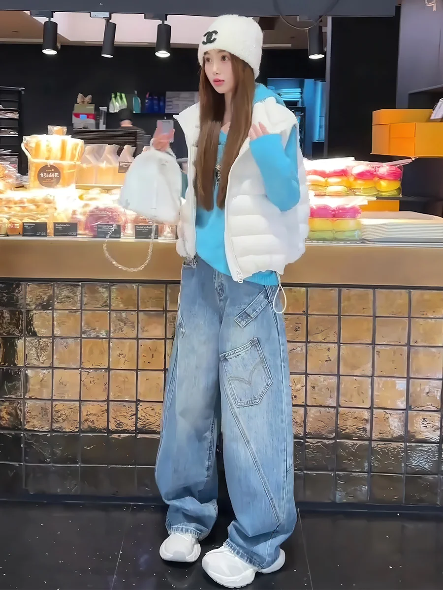 Chaleco Blanco Simple de Plumón para Mujer, Otoño Invierno, Cuello Alto, Sensación de Alta Gama, 90% Plumón Blanco