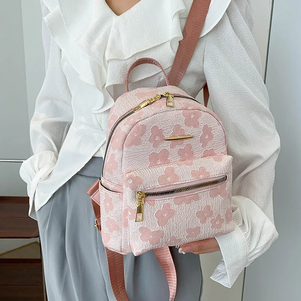 New Flower Print Small Backpacks Fashion Women Mini Backpack Canvas Student School Bag for Girls Portable Shoulder Bag