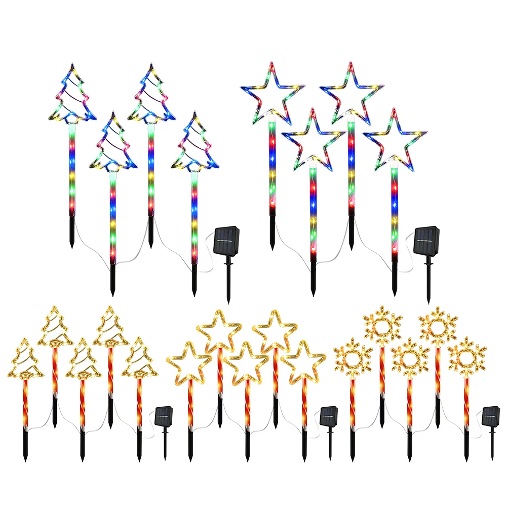 Star/Xmas Tree Solar Powered Stakes Light สีสัน/Warm Light ไฟสวนอัตโนมัติบนไฟลานกลางแจ้งสําหรับทางเดิน Patio Garden