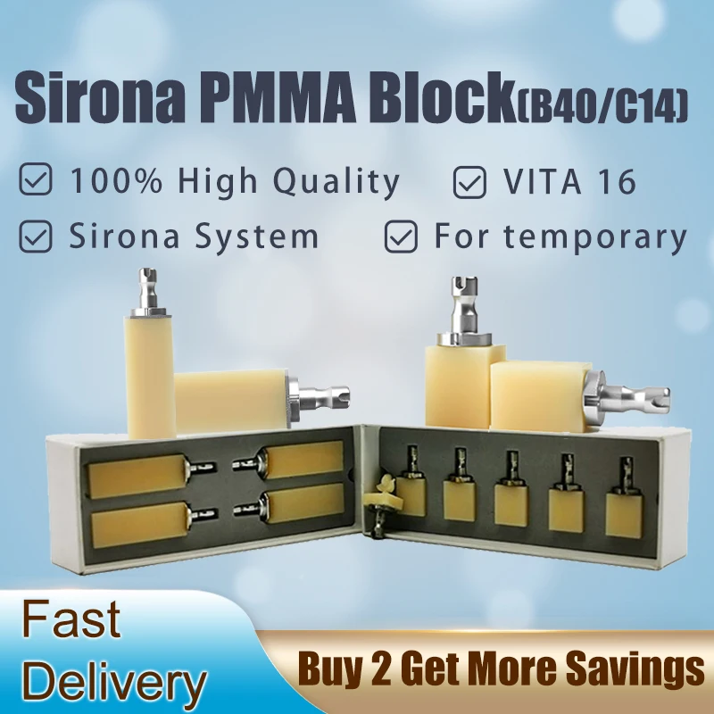 Dental PMMA Block Sirona System Monolayer C14 B40 VITA16 Color Dental Lab Monochrome Resin Block for Temporary Crown and Bridges