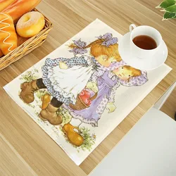 Sarah Kay Print Linen Dining Table Mats Alphabet Kitchen Placemat 30X40cm Coasters Pads Bowl Cup Mat