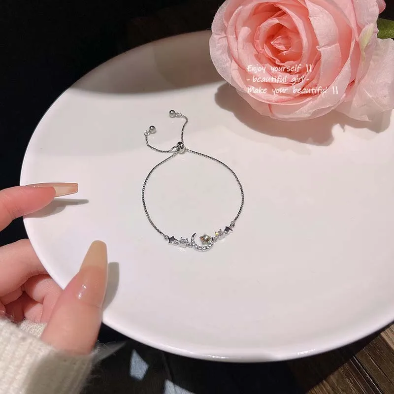 سوار فاخر من الزركون النجمة والقمر للنساء ، كريستال رائع ، كريستال لامع ، سحب قابل للتعديل ، جمالي ، هدايا مجوهرات #6