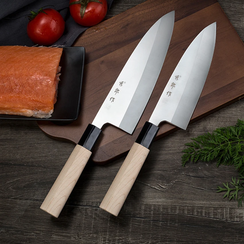 Japanese Kitchen Knives Sushi Sashimi Salmon Sharp Meat Cleaver Cutting Fish Raw Knife Butcher Chef Knife with Box Right-Handle