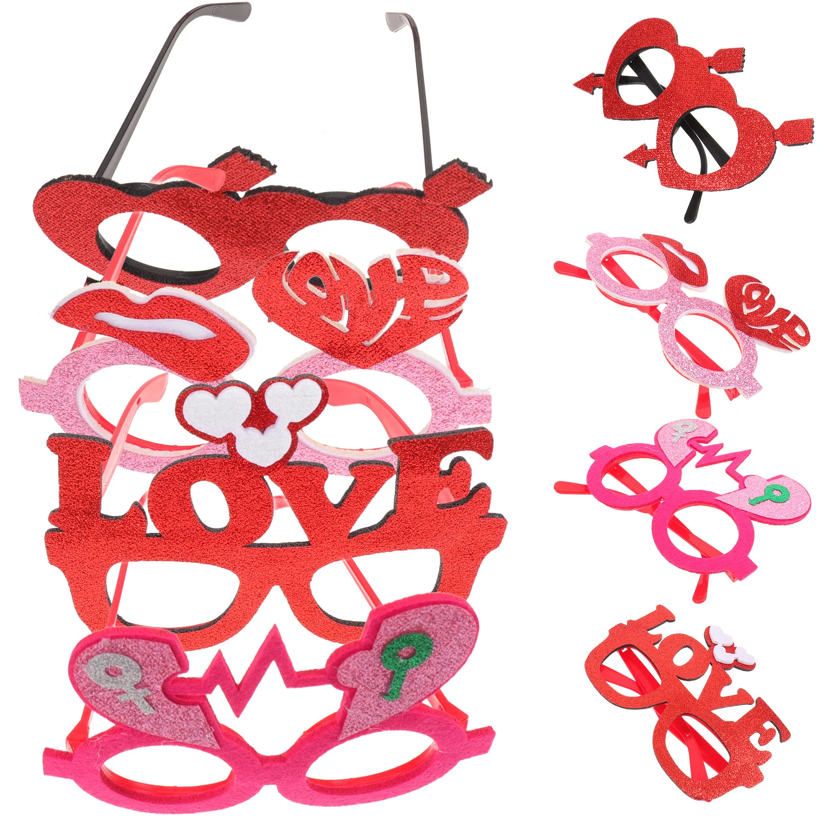 

8pcs Valentine Glasses Plastic Photo Props Love Party Eyewear Funny Decorations Cool Eyeglasses Lightweight Compact Long