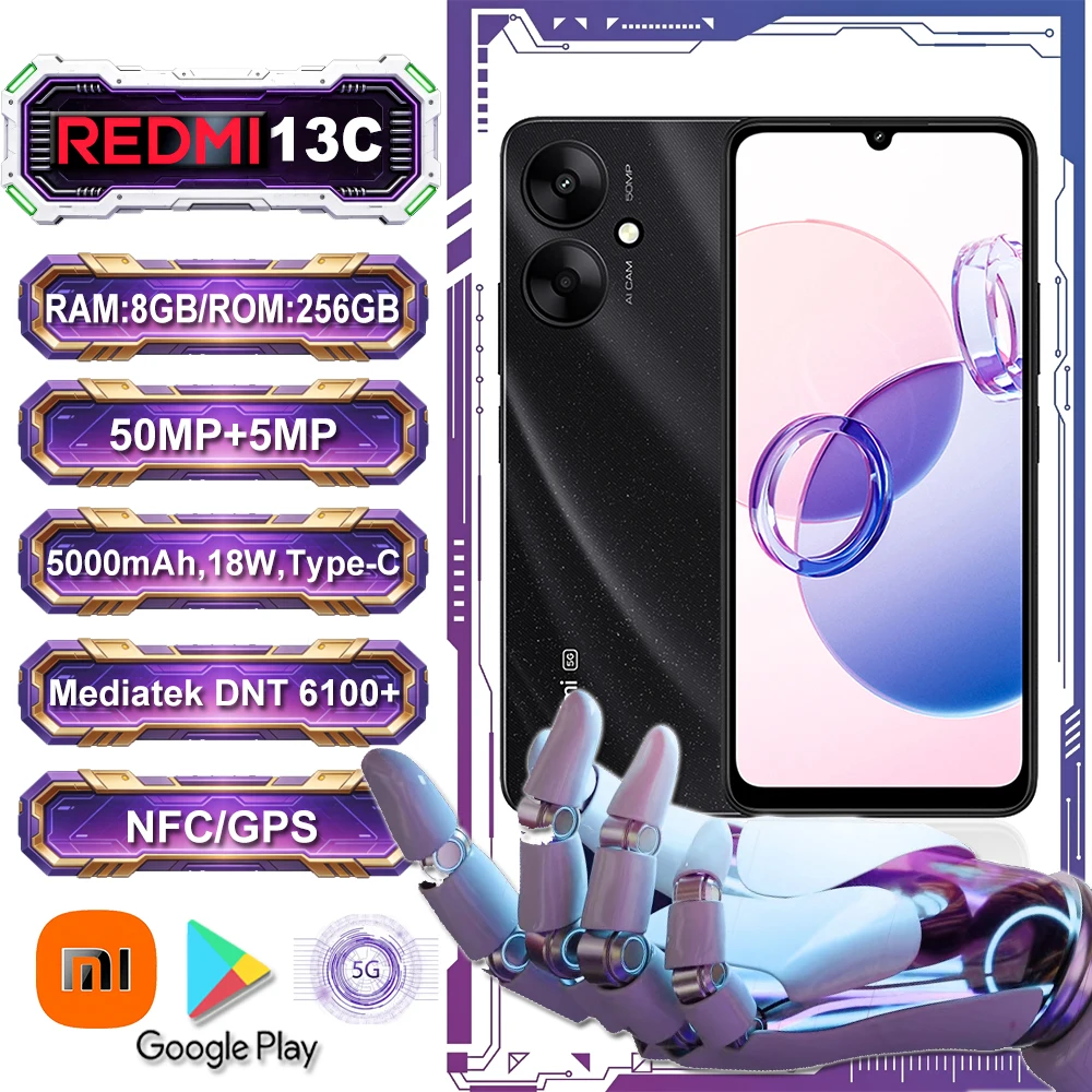 [EU/US/UK specifications] Original fashion smart phone Redmi 13C 5G 8GB+256GB 5000mah 6.74