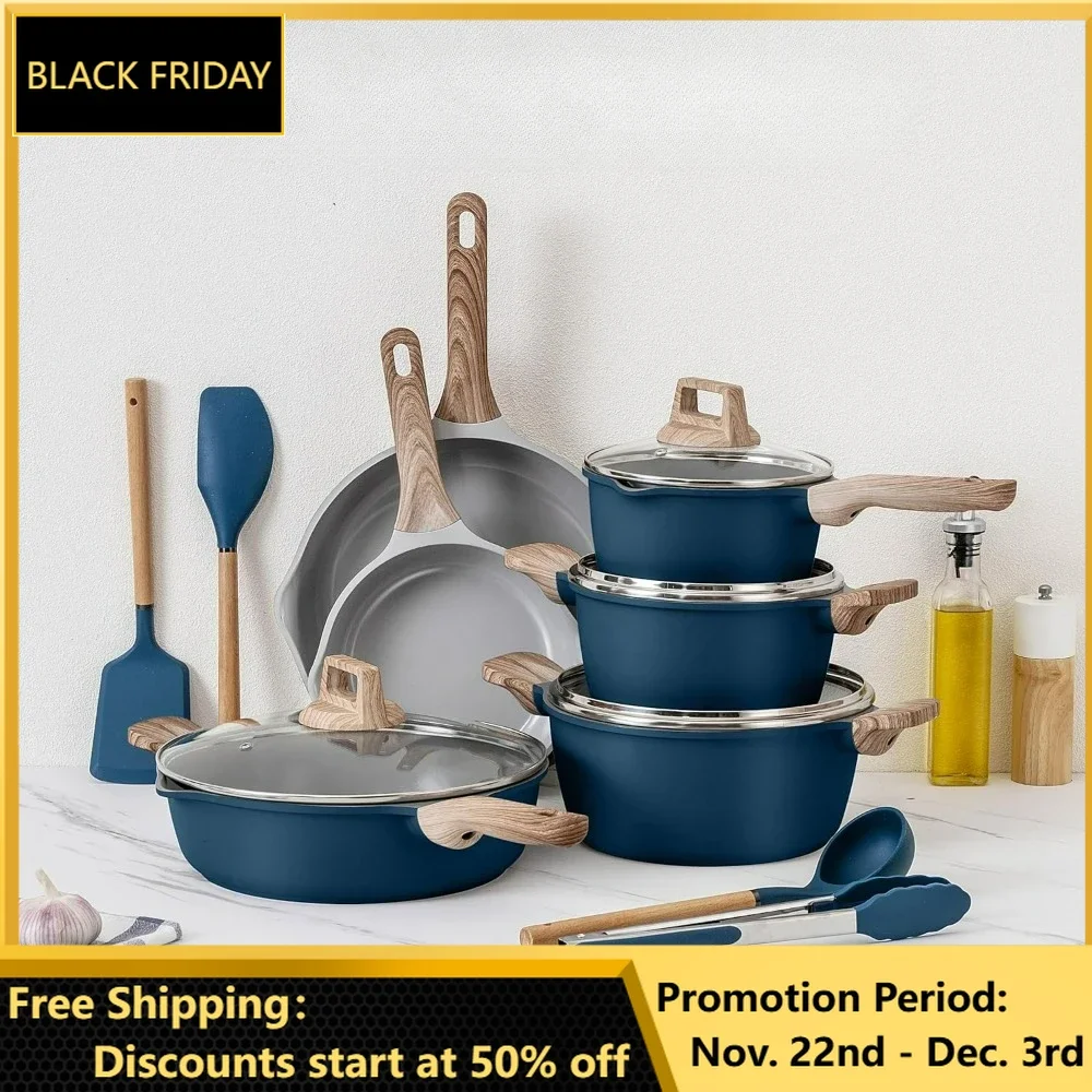 Kitchen Cookware Set, Pots and Pans Nonstick Cast Kitchen Cookware with Utensils, 14 Pcs Non Stick Set for Home, Cookware Set