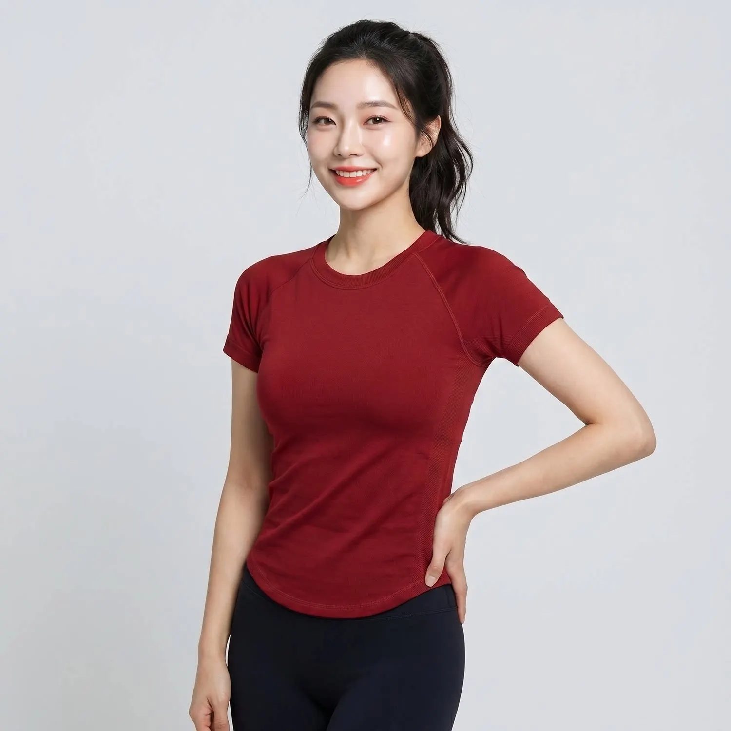 Yoga-Bekleidung Kurzarm-Shirts Damen Sommer Neu Schnelltrocknend Outdoor Fitness Lauf-Top Gym-Outwear Trainings-Sport-T-Shirt – Detail 2